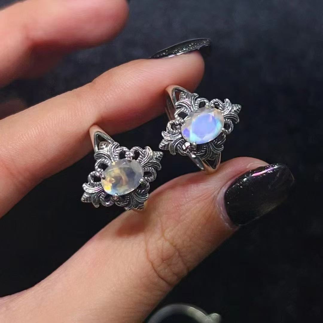 Moonstone Ring in the Shape of A Knight's Shield.