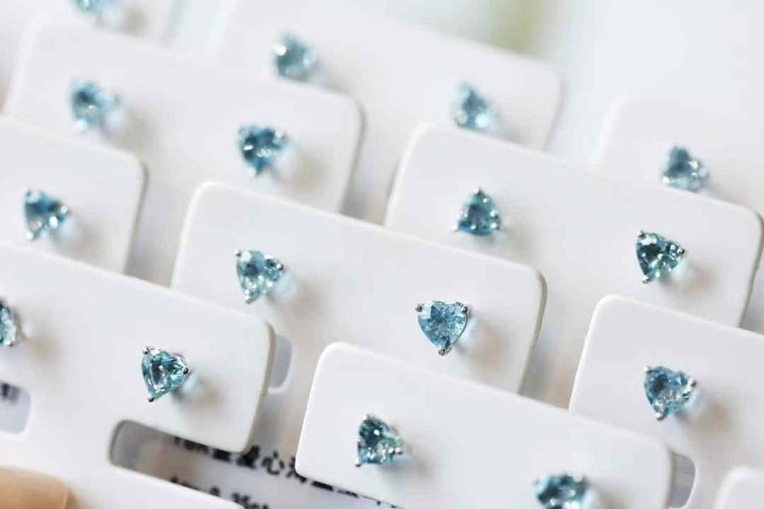 Aquamarine Heart Stud Earrings